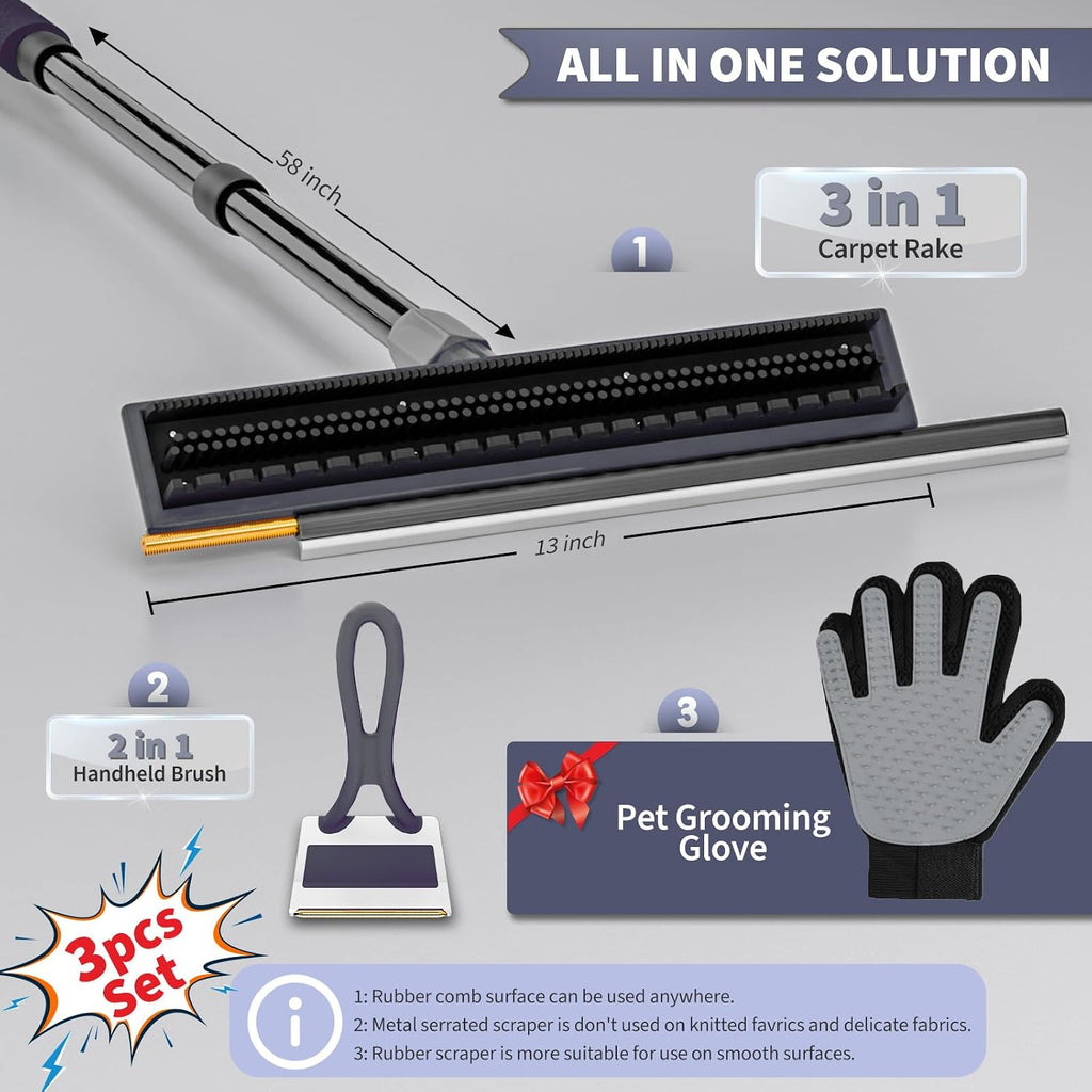 Leishiyen 3-in-1 rug rake and scraper tool kit