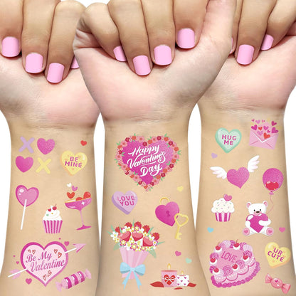 Ovasorve Valentine's Day temporary tattoos featuring hot pink foil designs.