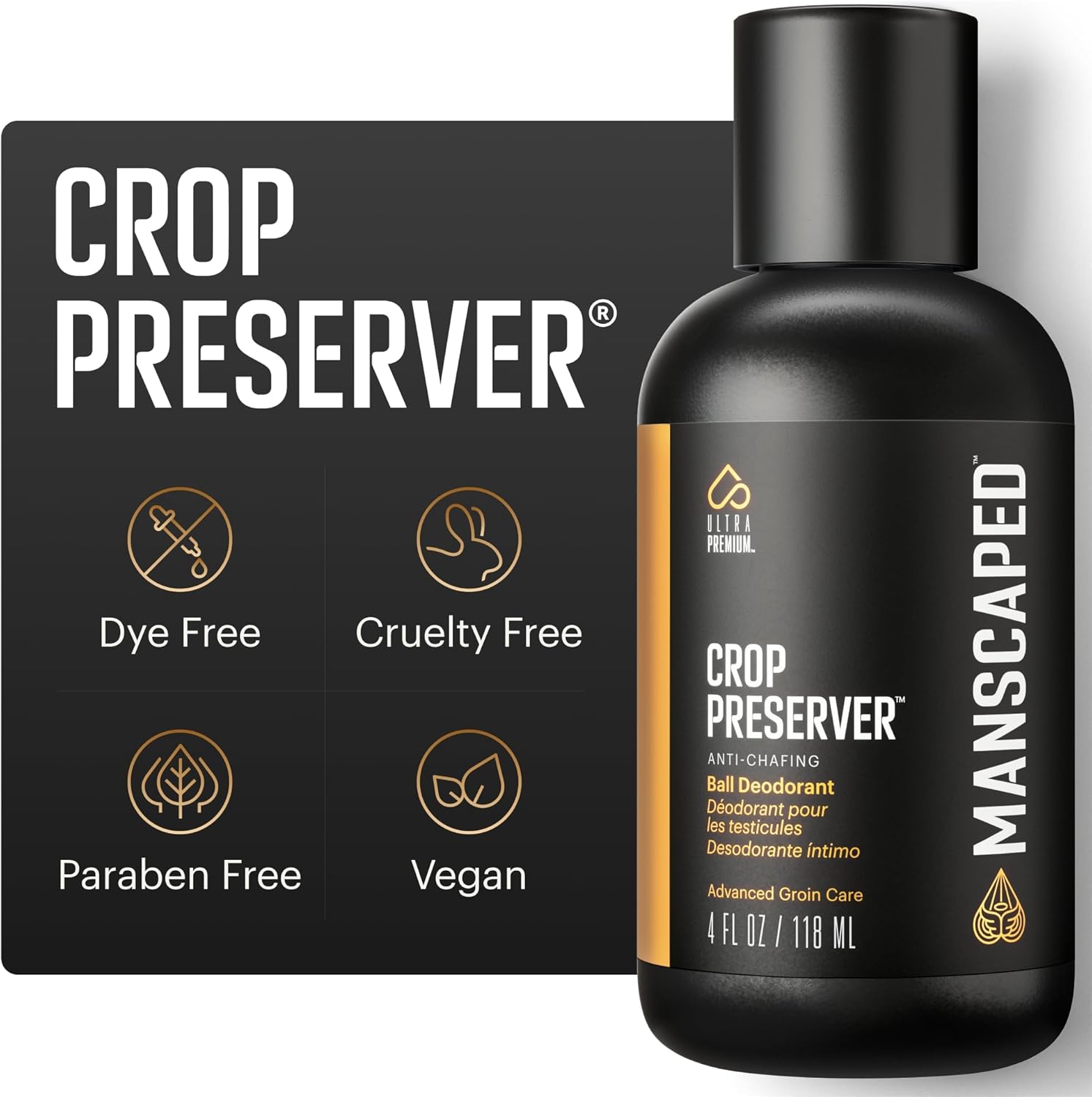 MANSCAPED Crop Preserver ball deodorant front view packaging for male groin care