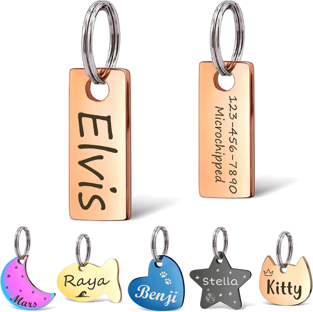 Anavia Small Size Dog Cat ID Tags, Small/XS Personalized Color Plated Stainless Steel Puppy Kitten Name Tags, Customized Engraved Nameplate Pet Collar Tag (Rose Gold, Cat Head) - Image 11