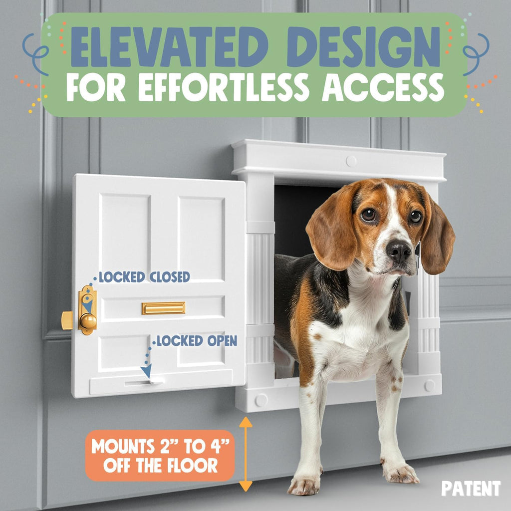 Purrfect Portal Beacon Hill pet access door separating a living room from a private cat litter box area.