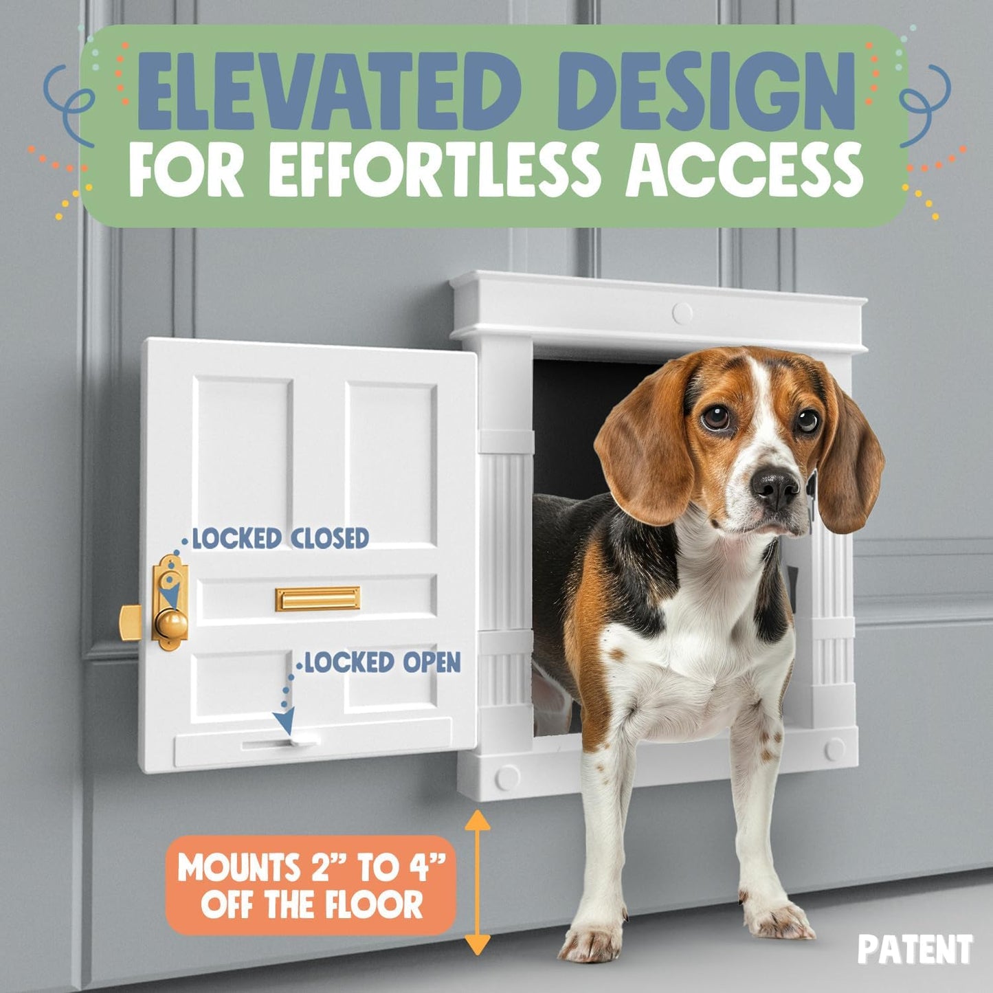 Purrfect Portal Beacon Hill pet access door separating a living room from a private cat litter box area.