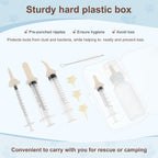 Close up of GLIDESMOOTH soft silicone replacement nipples and graduated feeding bottle