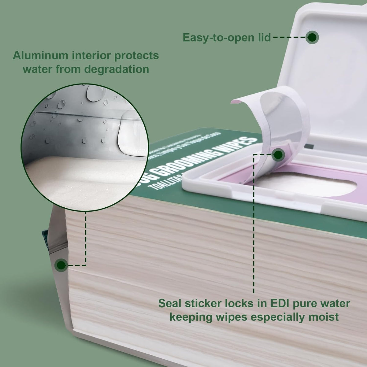 ATIFBOP extra large grooming wipes dimensions layout showing the eight by eight inch sheet size