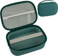 CJZ wearable breast pump hard shell carrying case front view in teal color with wrist strap