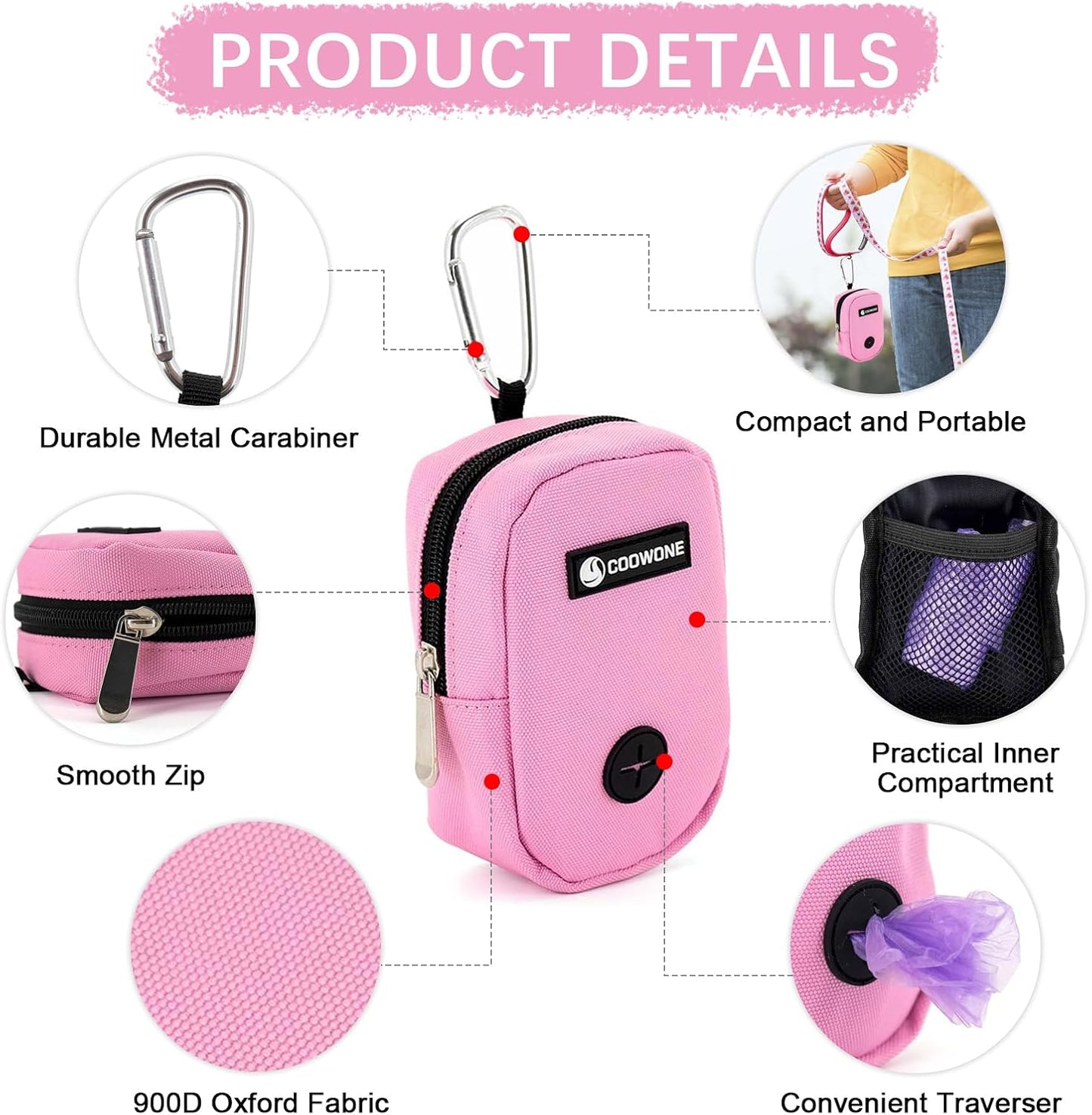 Waterproof 900D Oxford cloth dog snack container with premium auto lock zipper