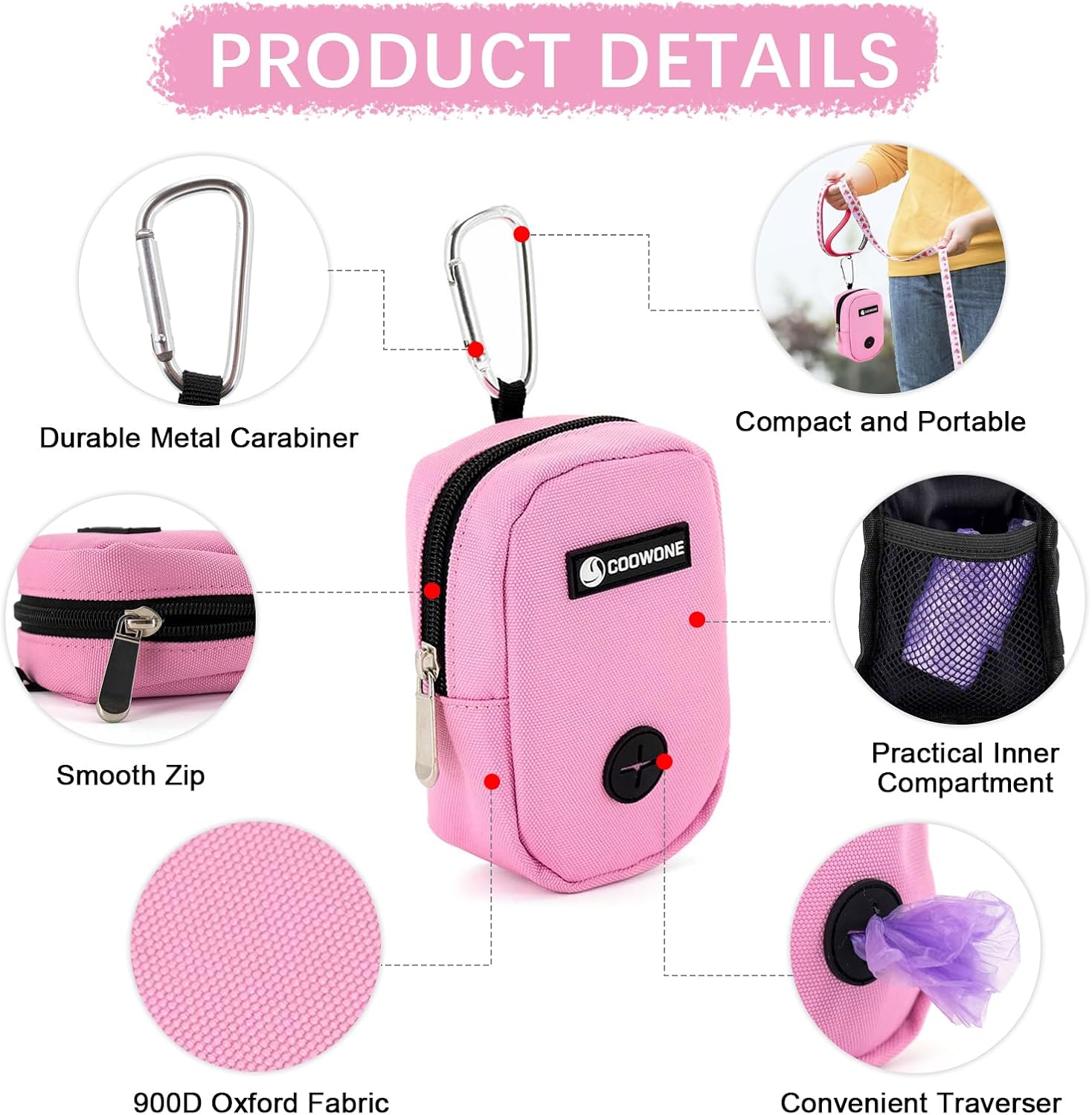 Waterproof 900D Oxford cloth dog snack container with premium auto lock zipper