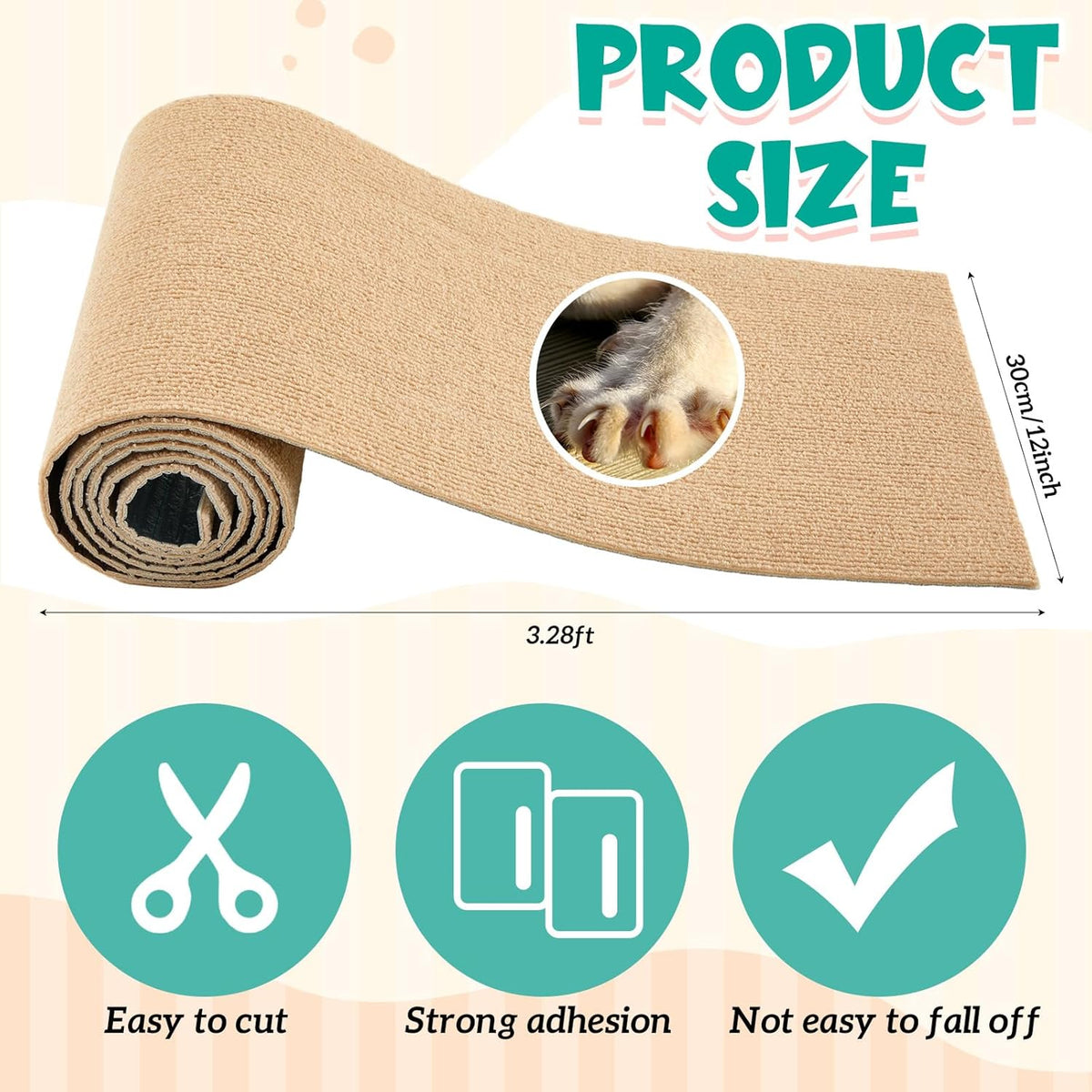 Self-adhesive bunny scratching pad roll showing the peel-and-stick backing mechanism.