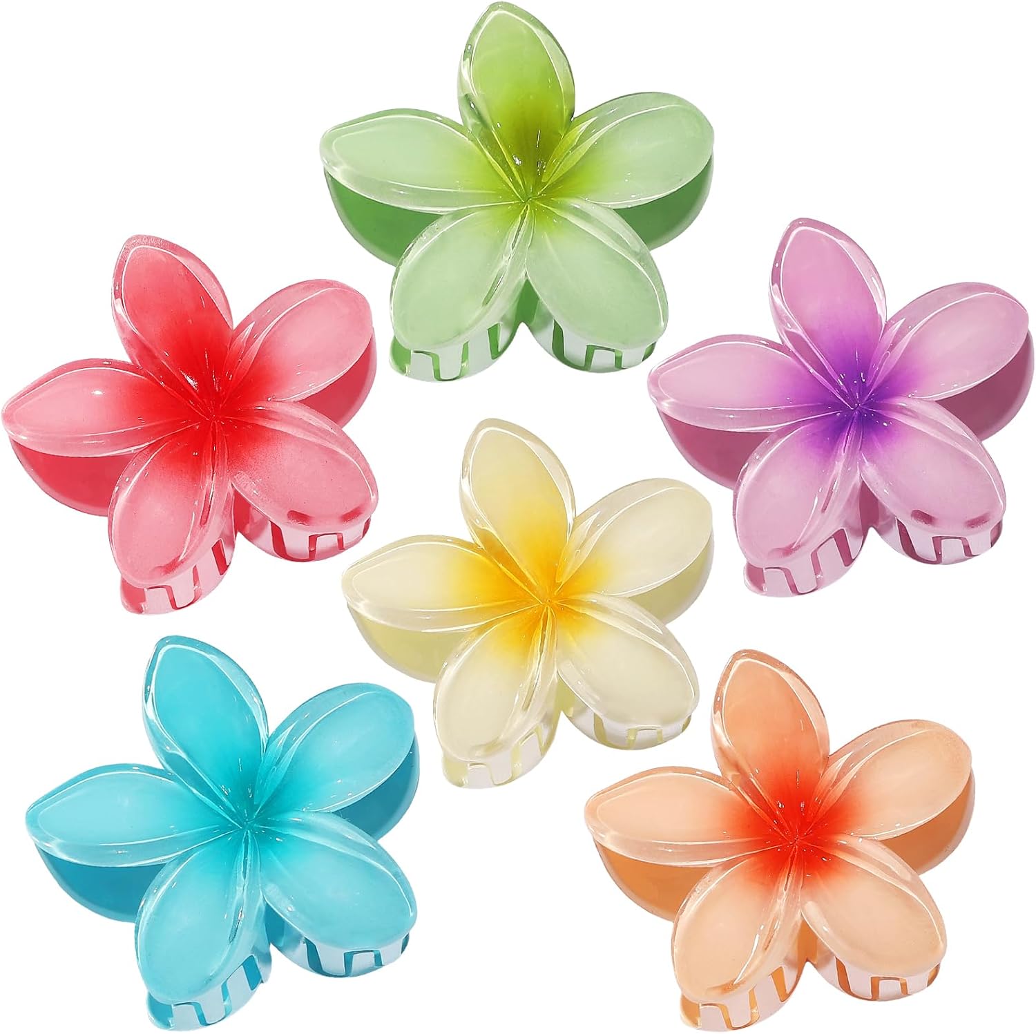 CHANDAT Hawaiian flower hair claw clips front view six pieces pack for women