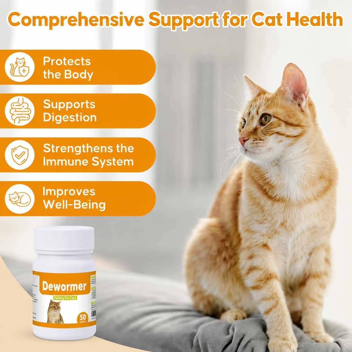Premium feline tapeworm treatment bottle with clear dosage details