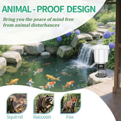 Briidea automatic pond feeder demonstrating wildlife proof construction against pests