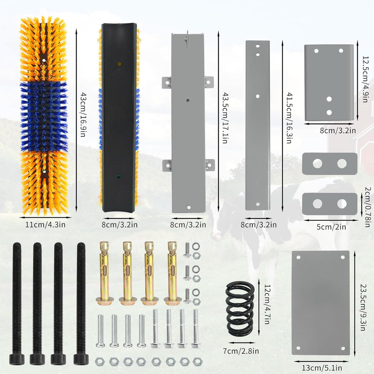 Sayutie cattle scratching brush installation accessories including included screws and nuts.