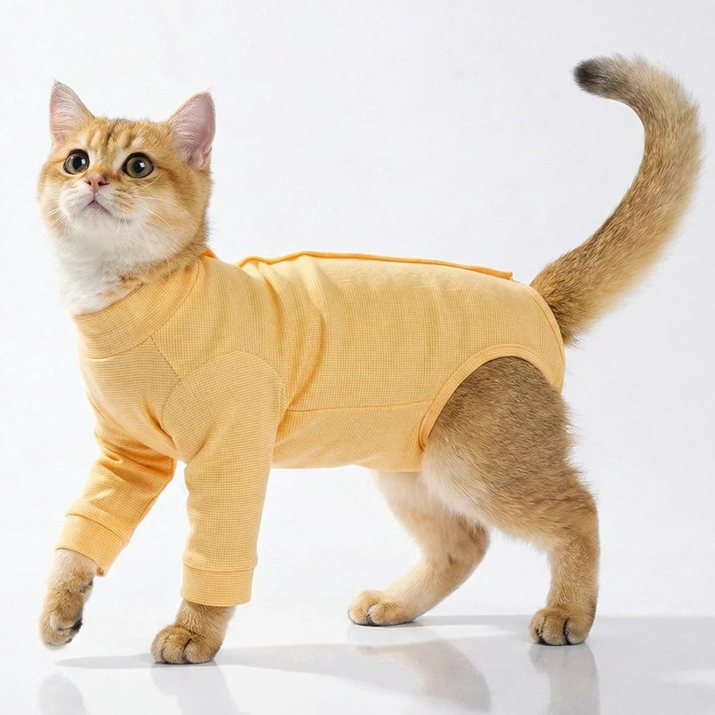 T'CHAQUE cat recovery suit flat lay showing size Medium