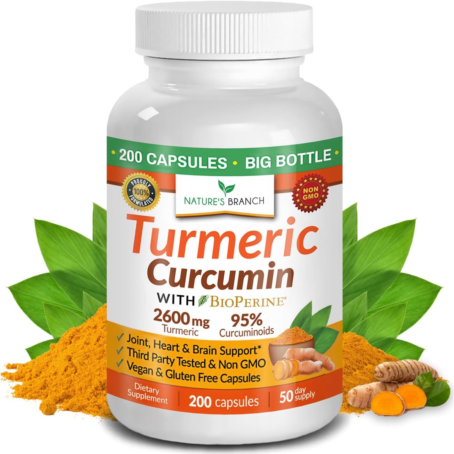 Natures Branch Turmeric Curcumin 2600mg supplement bottle front view