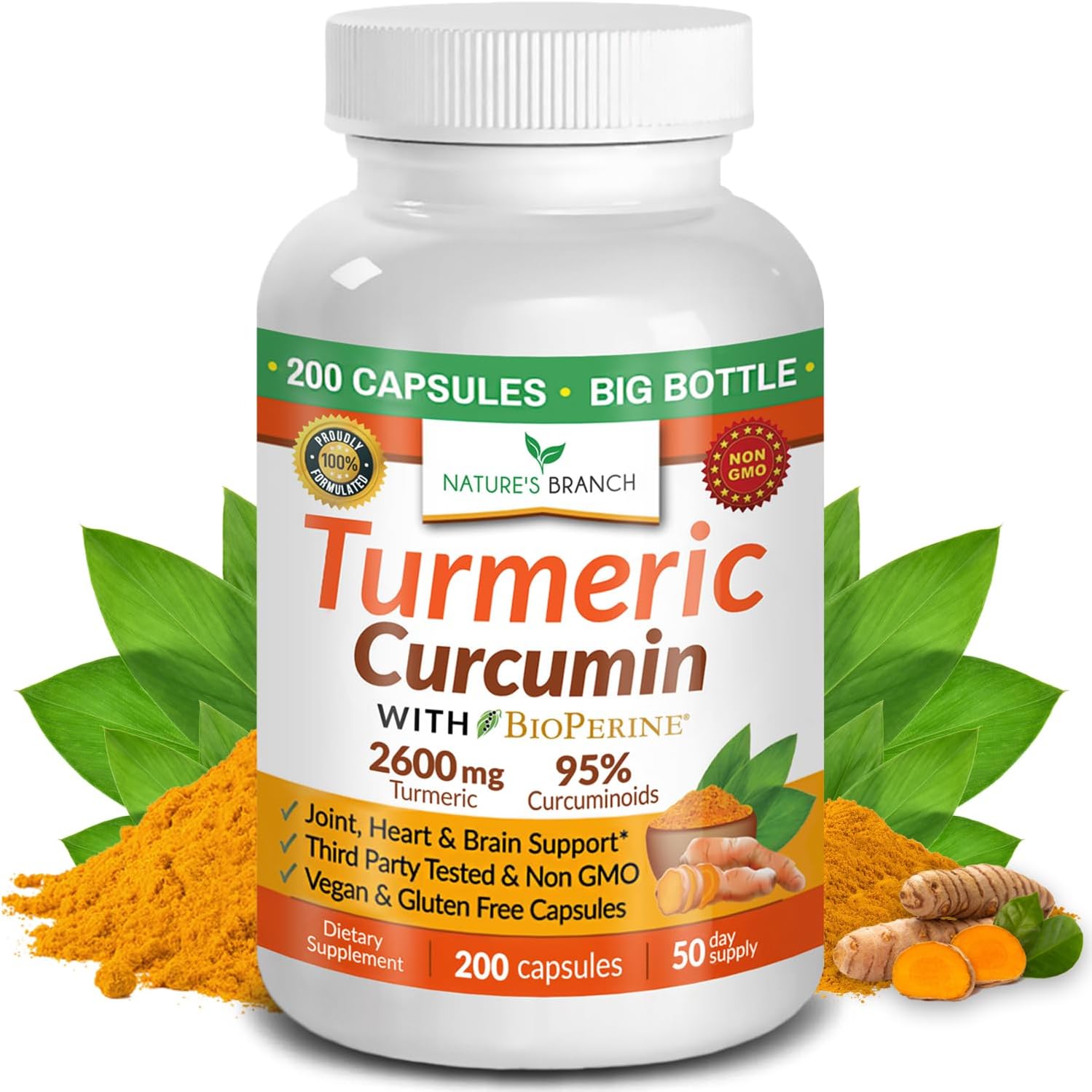 Natures Branch Turmeric Curcumin 2600mg supplement bottle front view