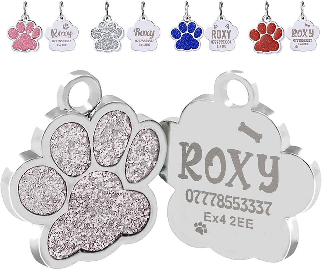 EDSG Cat Dog Tags Personalized for Pets, Dog Name Tags Cat Name ID Tag, Engraved Dog Tags Dog ID Tags Small Glitter Bling ID Tag Paw Print for Cat Pet Dog Puppy(Pink,Design 4) - Image 15