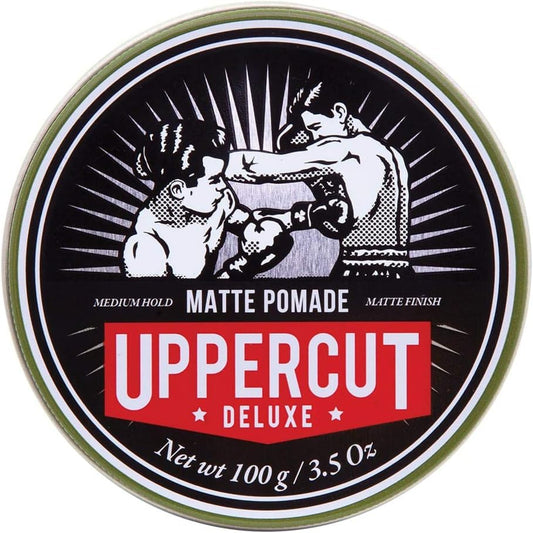 Uppercut Deluxe Matte Hair Pomade front view of 100g tin container