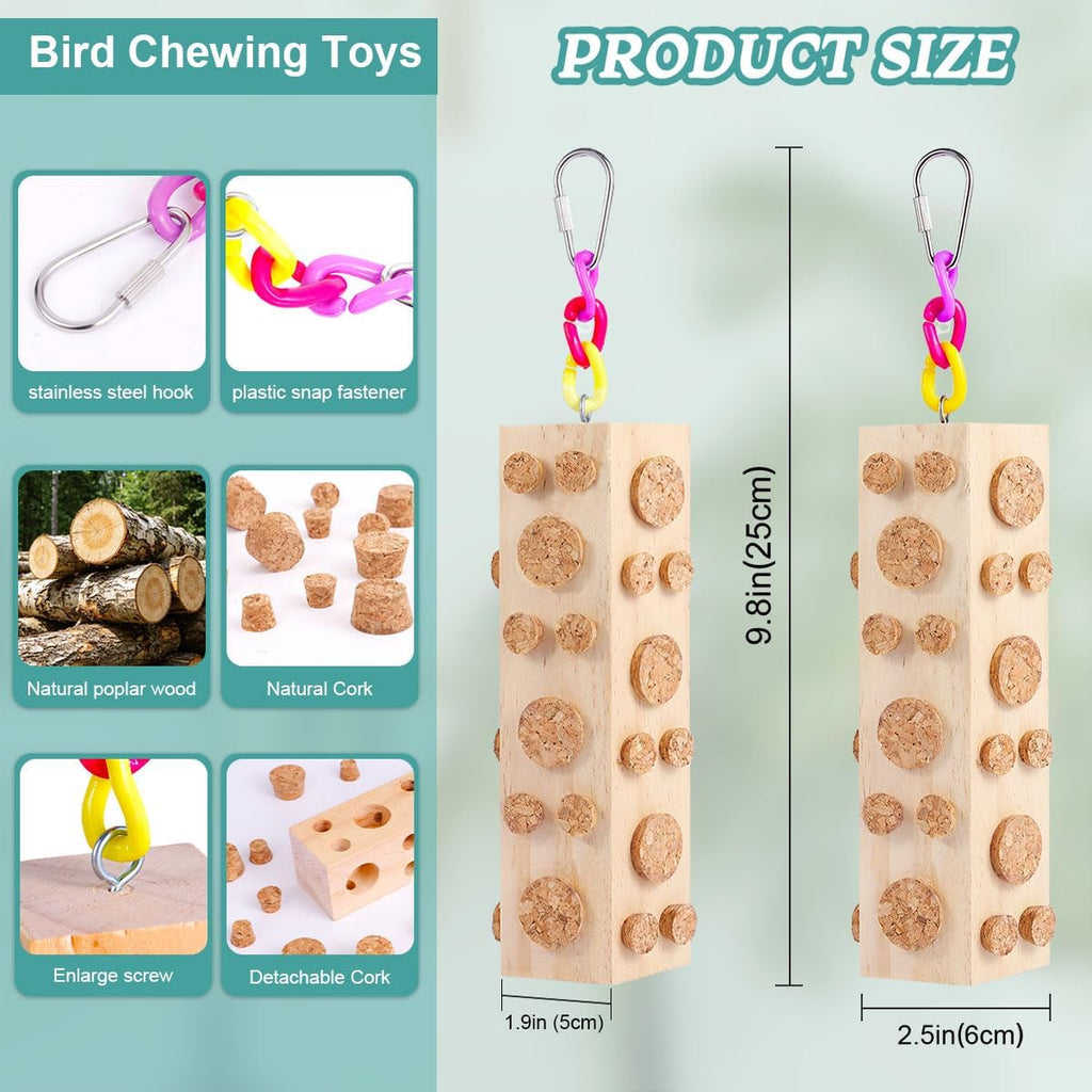 Uyoupet natural pine wood bird toy with detachable corks
