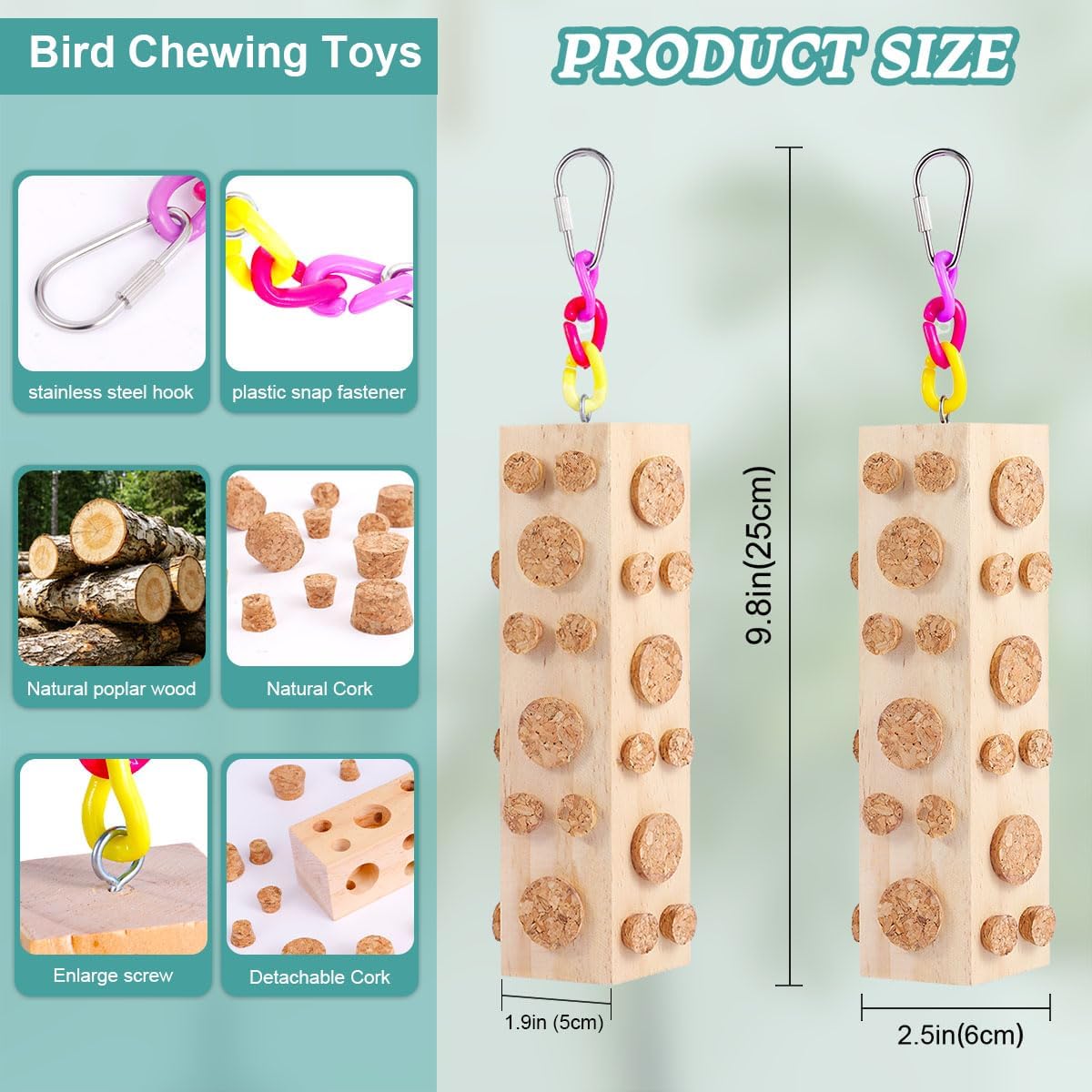 Uyoupet natural pine wood bird toy with detachable corks