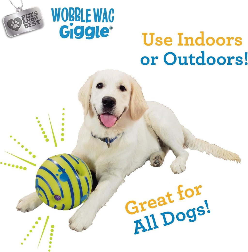 Dog playing with interactive green Wobble Wag Giggle ball