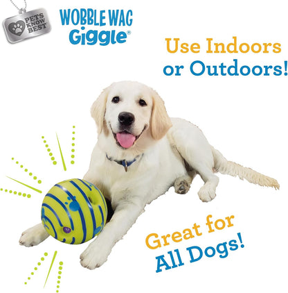Dog playing with interactive green Wobble Wag Giggle ball