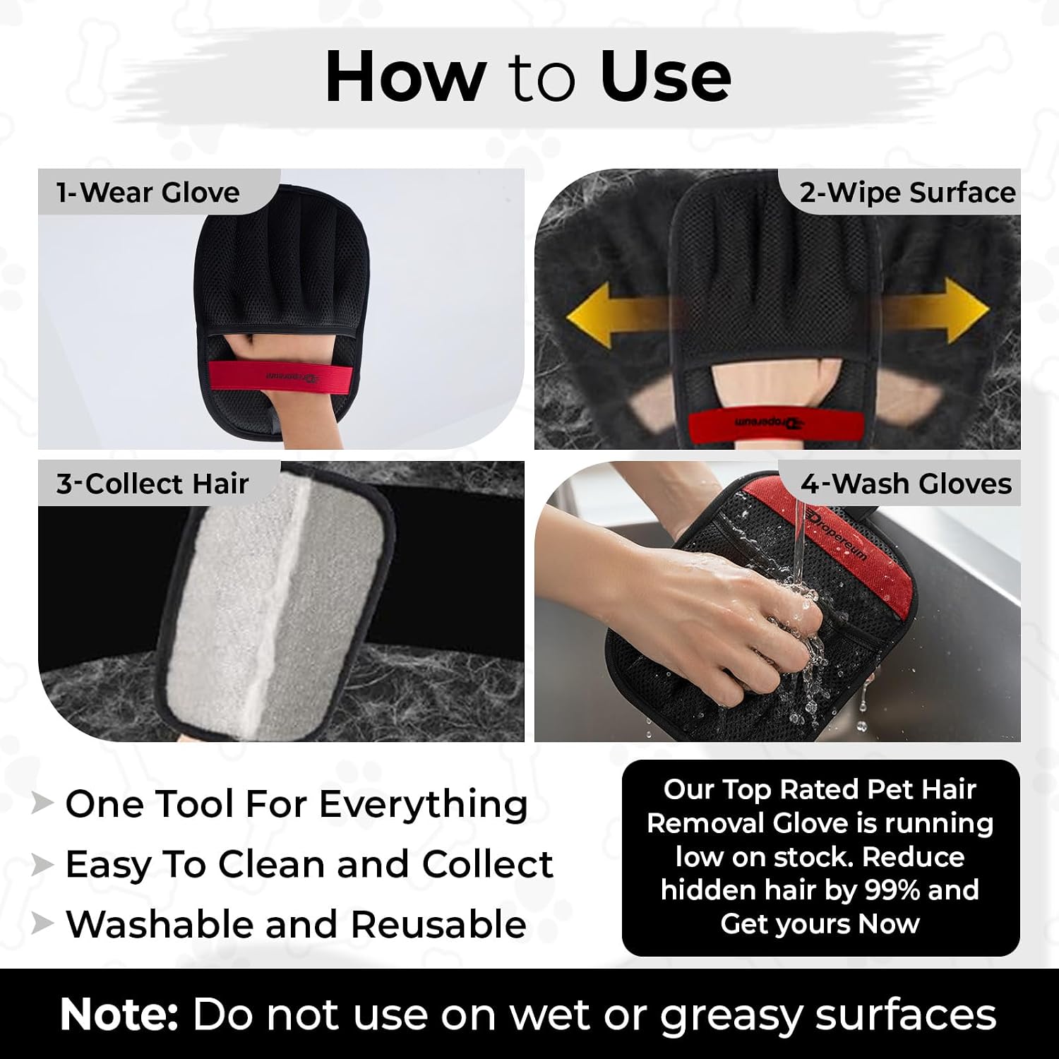 Breathable mesh fabric and non slip design of Dropereum pet hair glove
