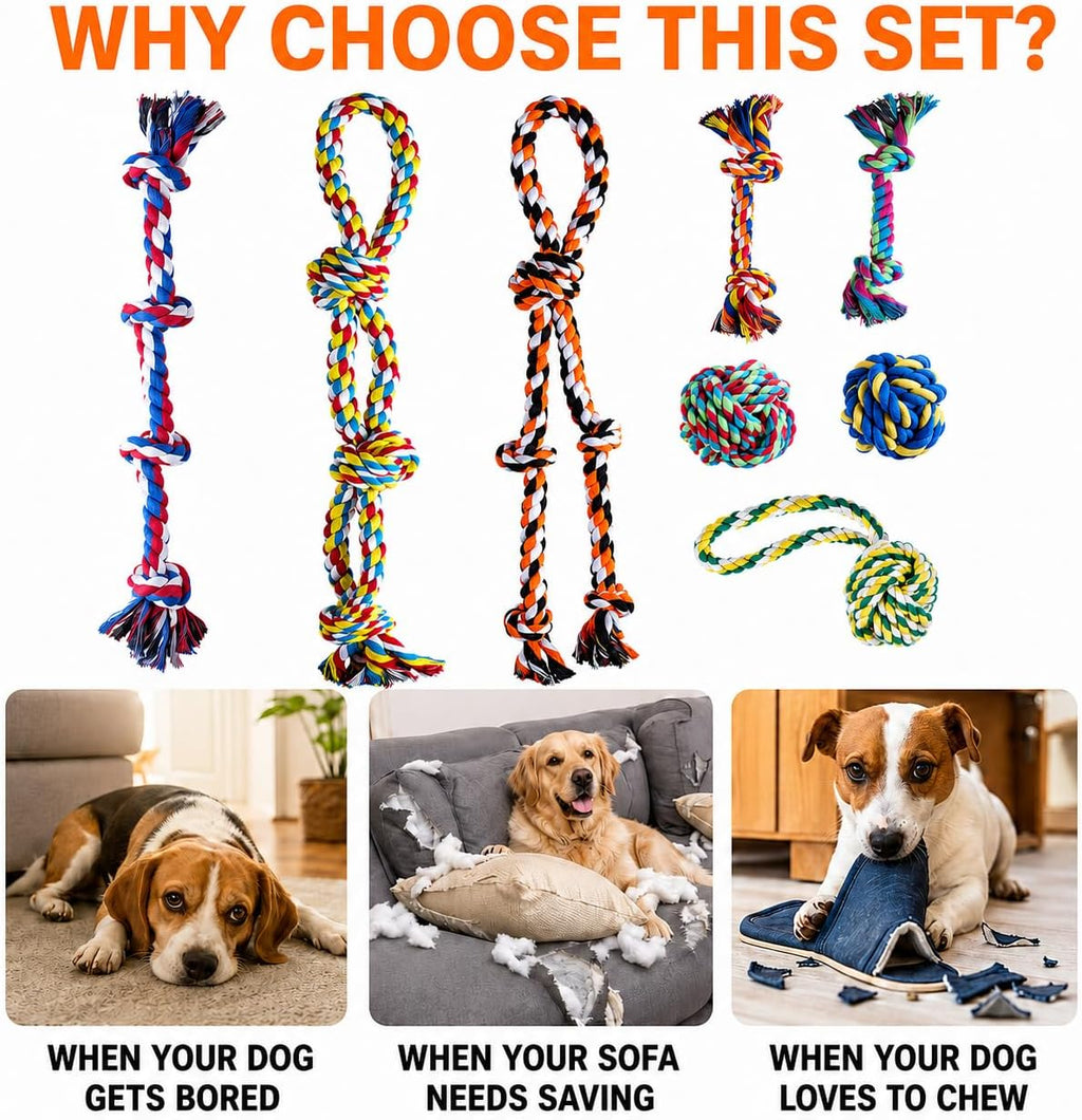 Textured cotton fibers on the dental cleaning chew ropes showing durable knot construction.