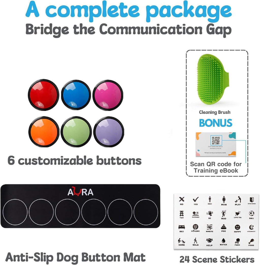 Waterproof anti slip mat holding six dog training buttons securely