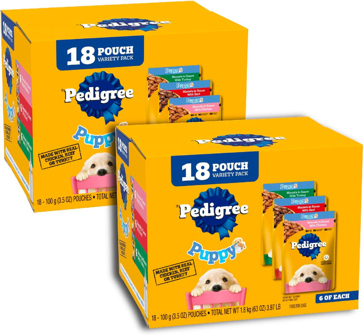 Pedigree Puppy Food Morsels in Sauce, Wet Dog Food Pouches, Chicken Flavor, 3.5 oz. Pouches, 16 Count - Image 15