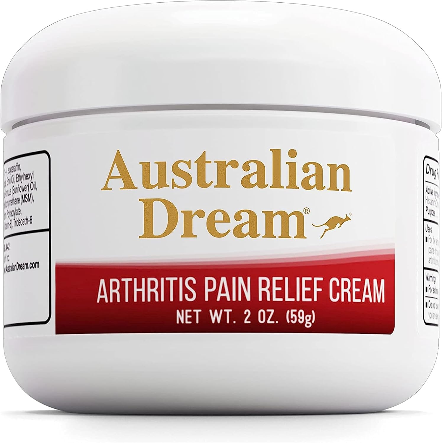 Australian Dream Arthritis Pain Relief Cream 2 ounce jar front view showcasing genuine imported packaging.