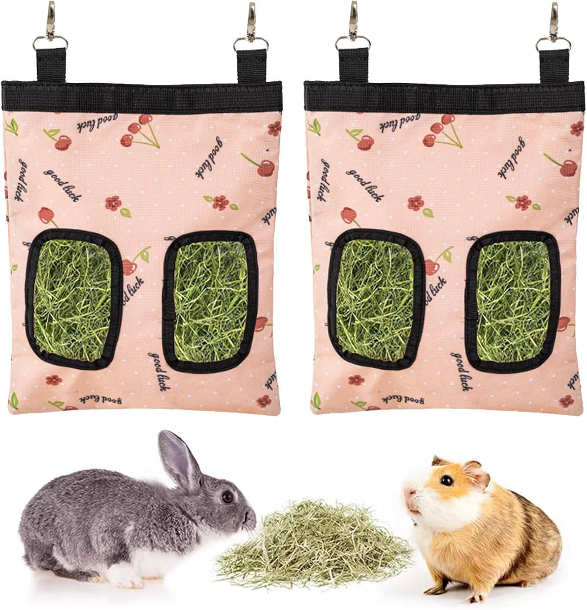 Rabbit Hay Feeder - Large Capacity Oxford Cloth Hanging Hay Bag - 4 Holes - 1 Pcs (Black) - Image 7