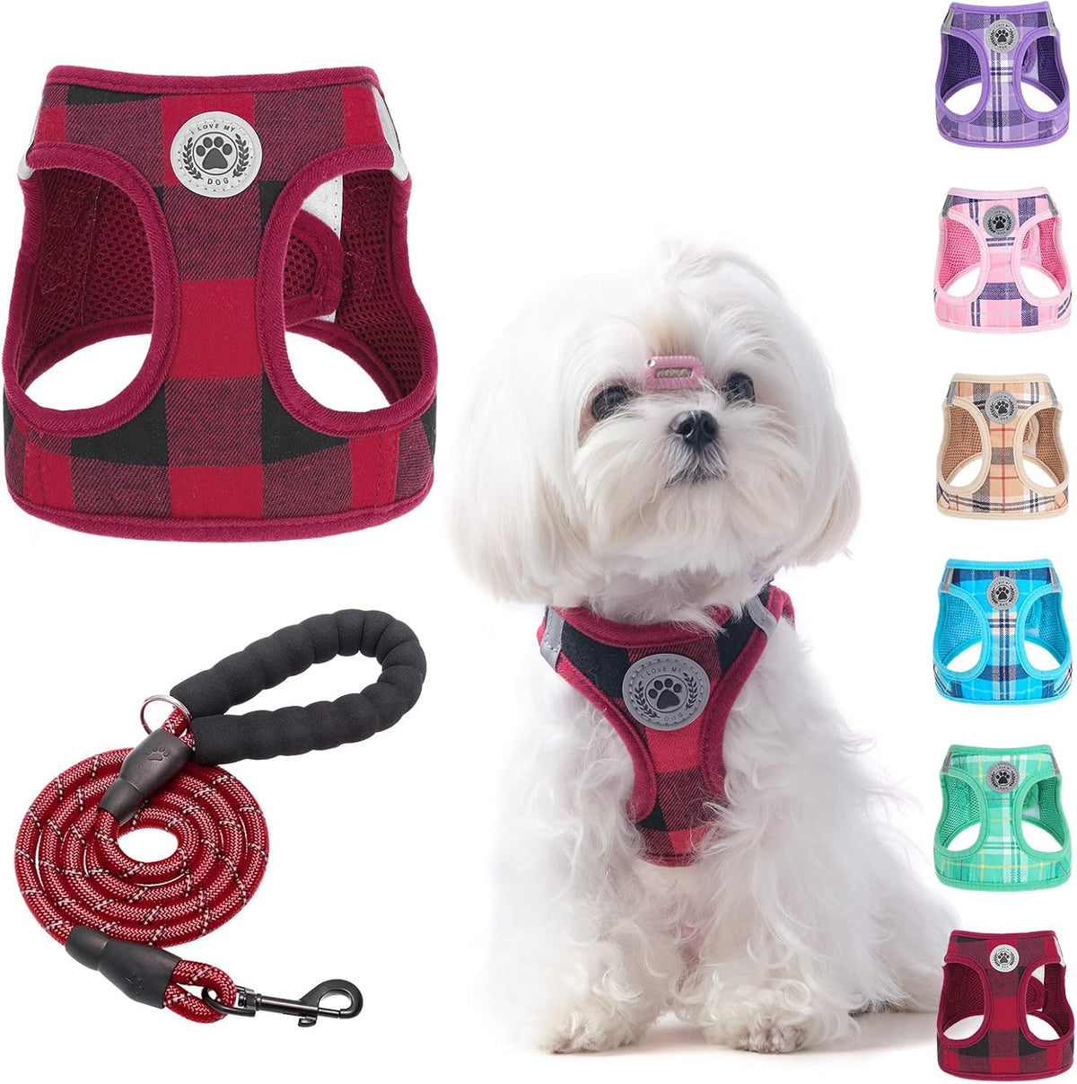 BEAUTYZOO Small Dog Harness and Leash Set,Step in No Choke No Pull Soft Mesh Dog Harnesses Reflective for Extra Small Medium Puppy Dogs and Cats, Plaid Dog Vest Harness for XS S Pets, Beige S - Image 10
