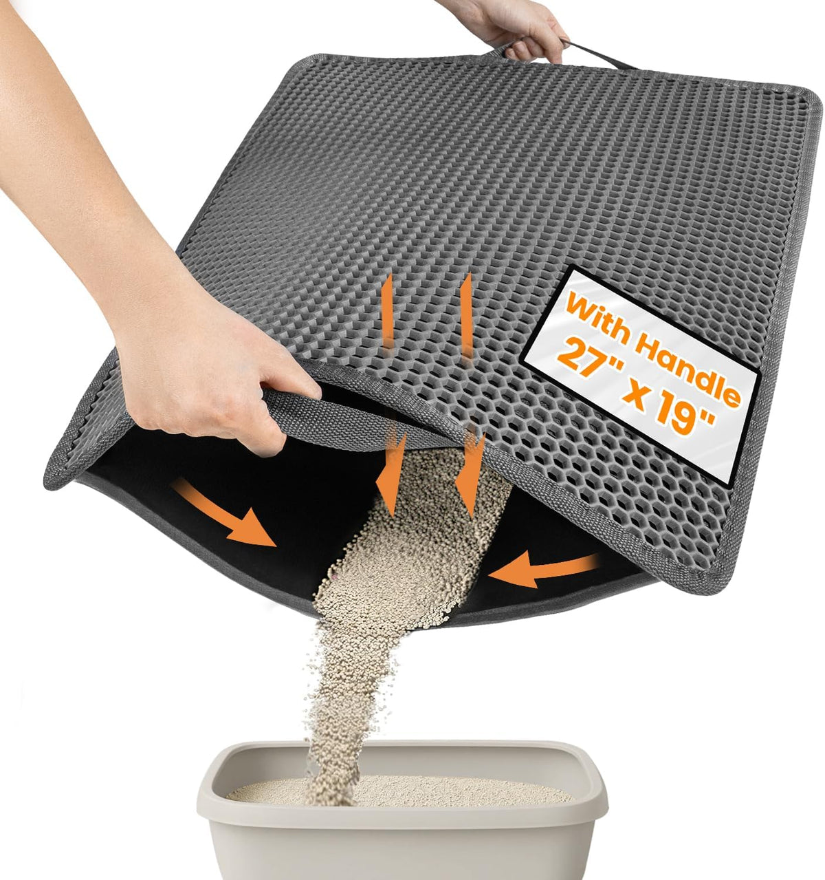 Cat Litter Trapping Mat, 24"x18" Universal Fit Litter Box Floor Mat, Hexagon Grids & Anti-Leak Base, Machine Washable, Non-Slip Kitty Mat for Most Homes, Gray - Image 9