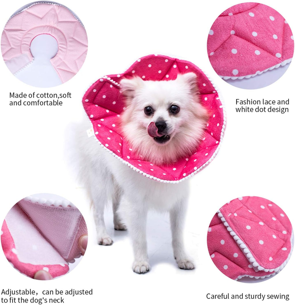 Adjustable protective Elizabethan collar for puppy surgery recovery showing self adhesive strap