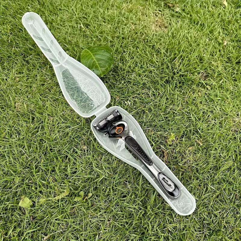 Portable waterproof razor case front view showing the transparent protective plastic cover.