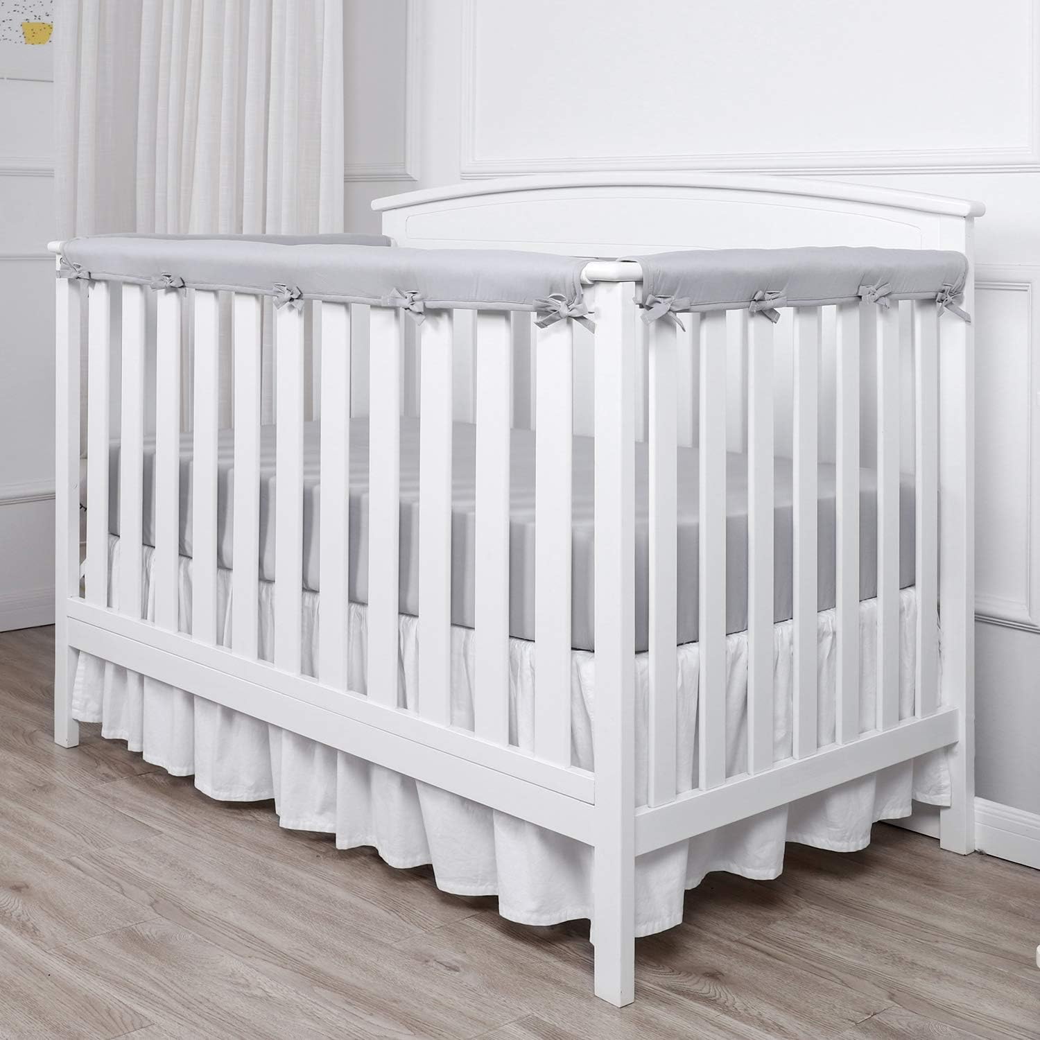 Generic 3pcs baby crib rail cover set with tie fasteners front view