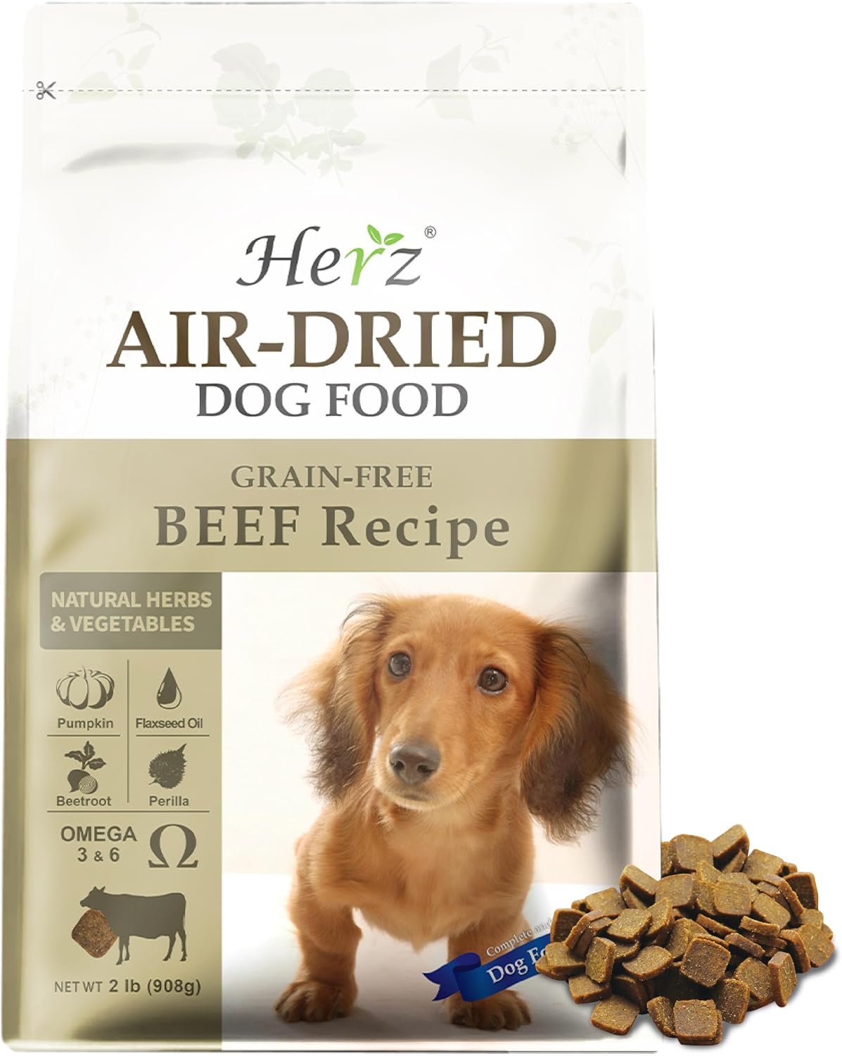 Herz vet developed limited ingredient diet pet food package highlighting grain free certification.