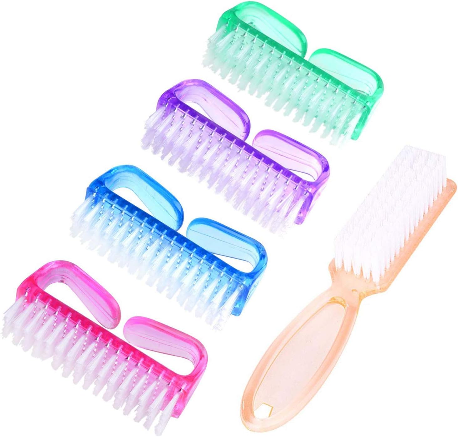 Modengkongjian handle grip nail brush front view showing multicolor plastic handles and clear bristles.