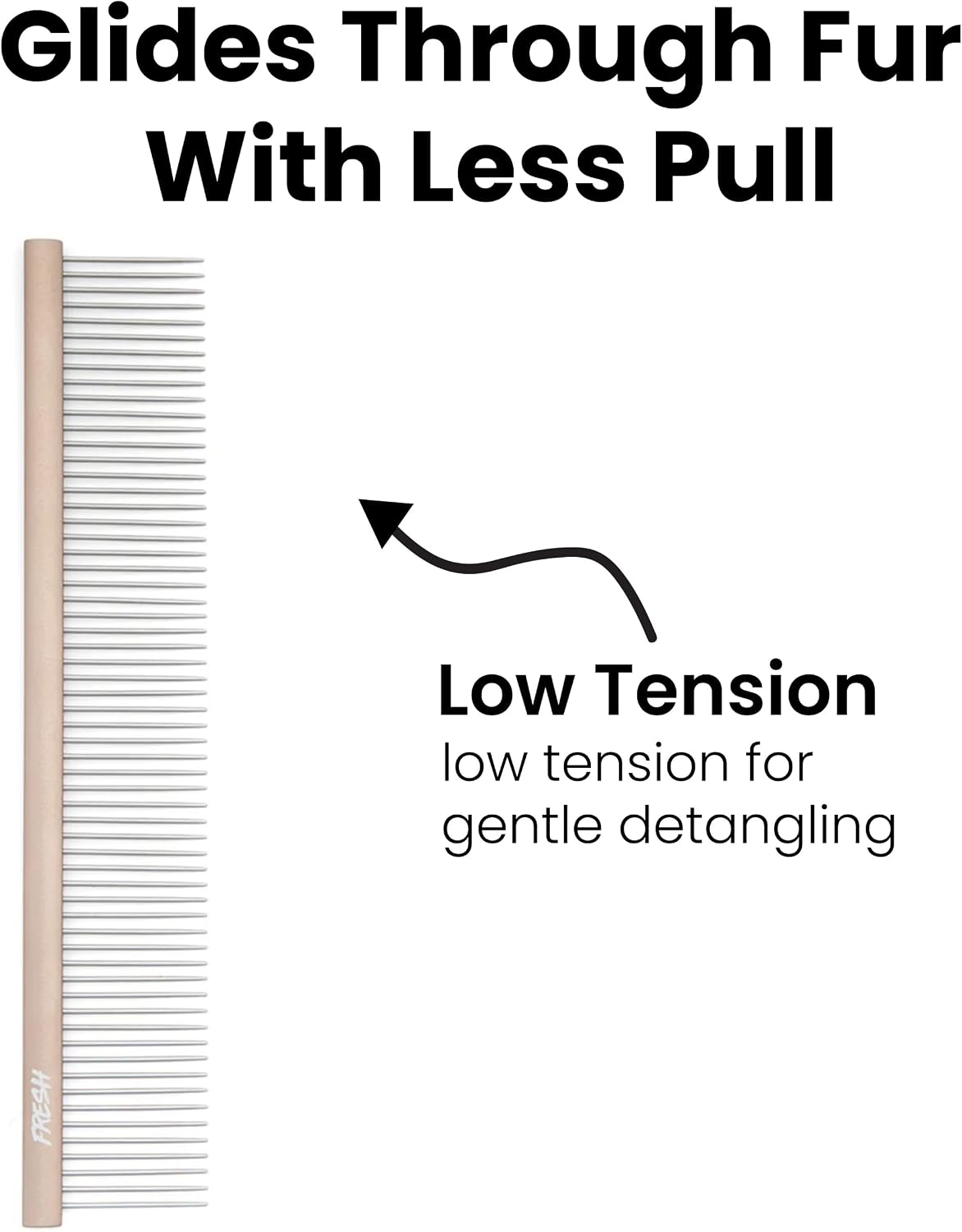 Fresh pet grooming comb displaying wide tooth spacing