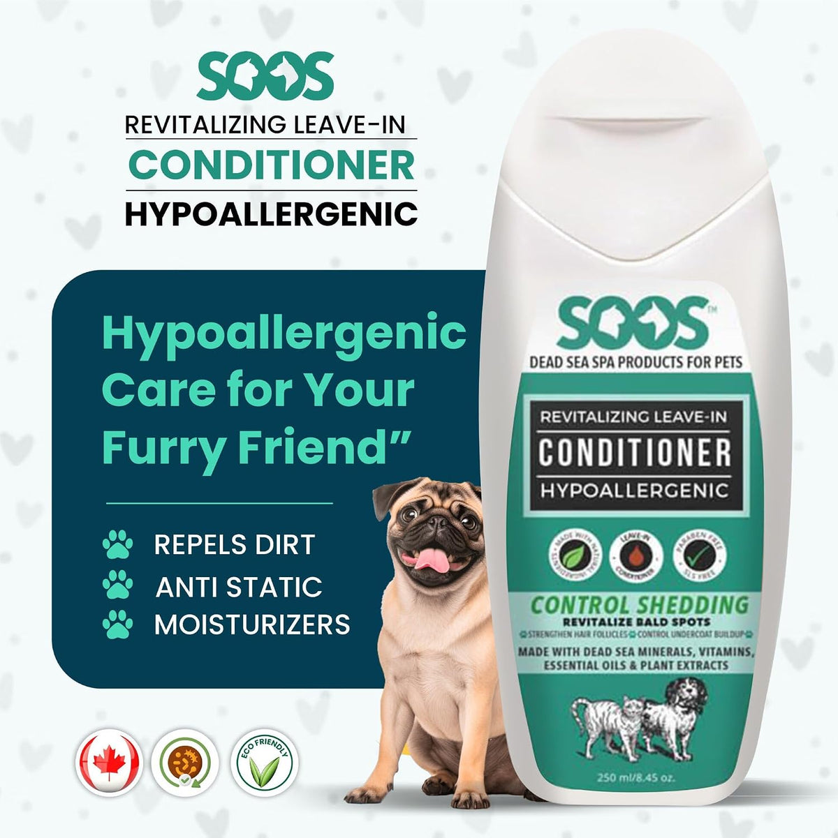 Soos Pets hypoallergenic dog and cat conditioner packaging