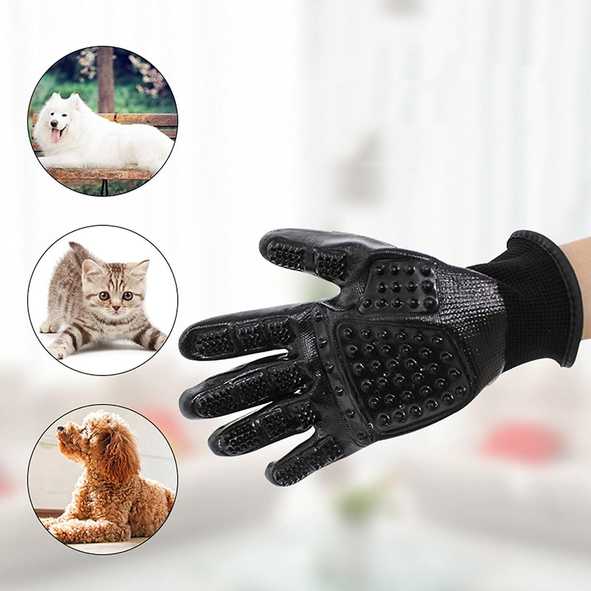 Pet Grooming Glove - Patented Rubber-Massage Shedding Bath & Hair Remover for Dogs, Cats & Livestock - Lightweight, Flexible, Secure Fit (Cyan&Black) - Image 9