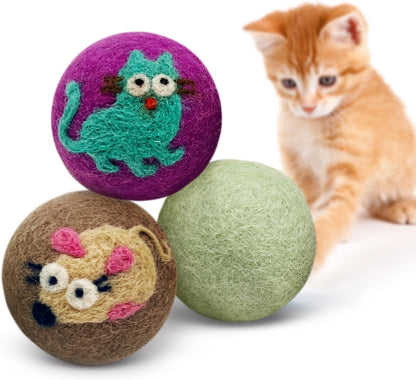 Hustle & Blush Love Ewe Felted Cat Toys 3 Pack - 2 Inch Fish & Bird Hand Made Cute & Fun Design Kitten Wool Felt Balls for Indoor Play & Exercise - 100% New Zealand Handmade Felted Balls - Image 9