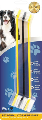 Close-up of the large and small bristle heads on the dual-ended Pet Republique pet toothbrush