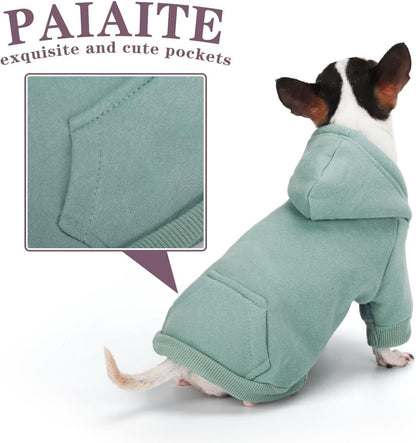 Cyan color Paiaite dog hoodie sweater laid flat for size reference