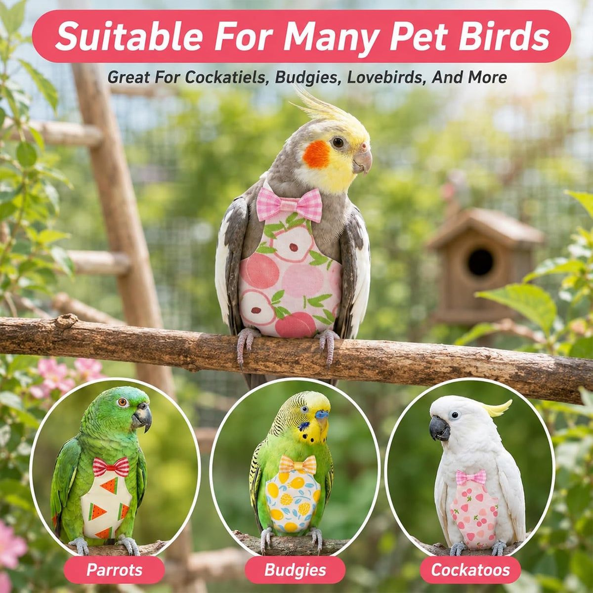 6 Pcs Bird Diaper, Reusable Chicken Diapers, Parrot Diaper Flight Suit with Waterproof Inner - Cute Pet Bird Diapers for Cockatiel Budgie Canary Lovebird - Image 5