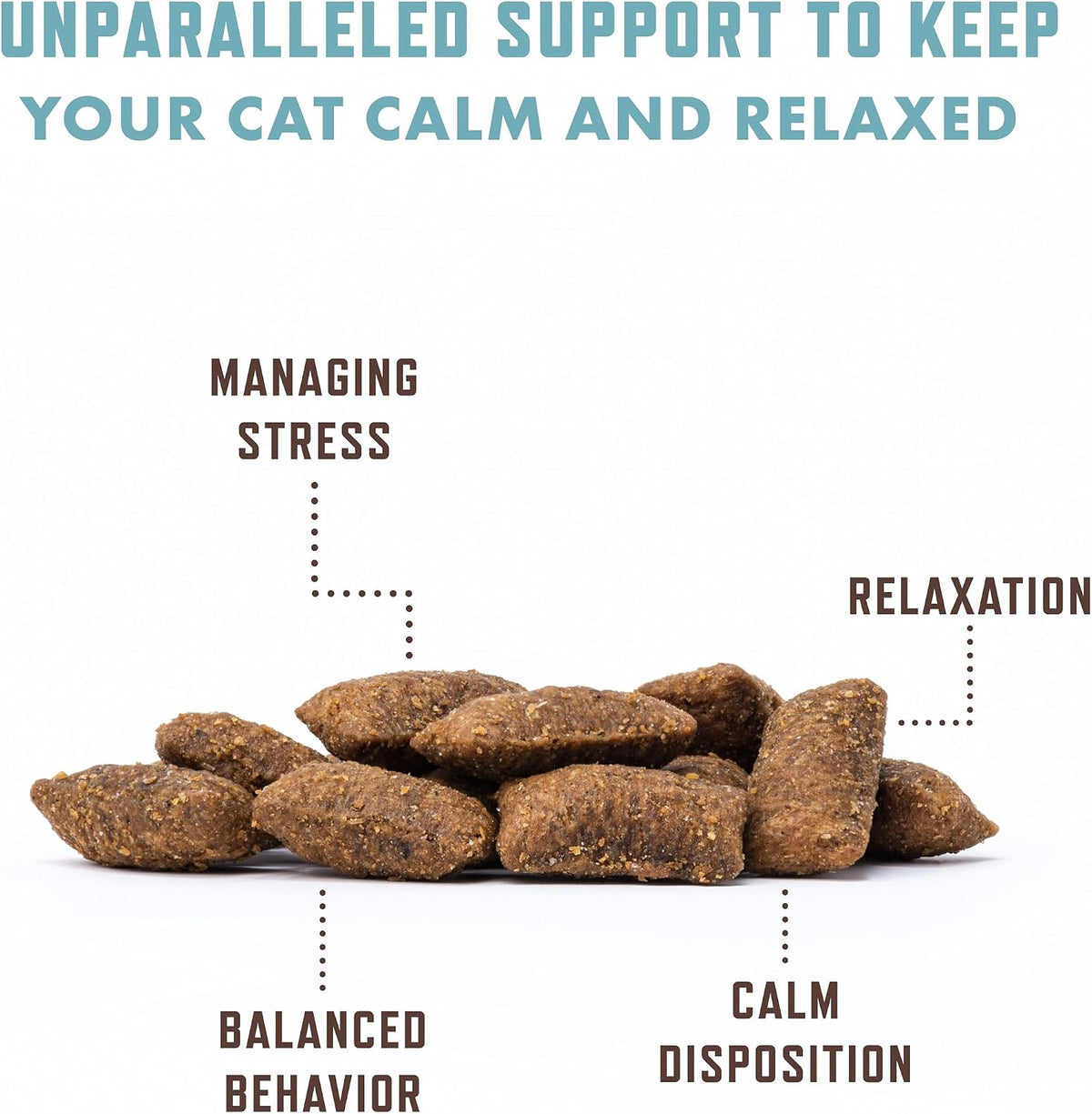 Multi textured cat calming treats with crunchy exterior and soft center
