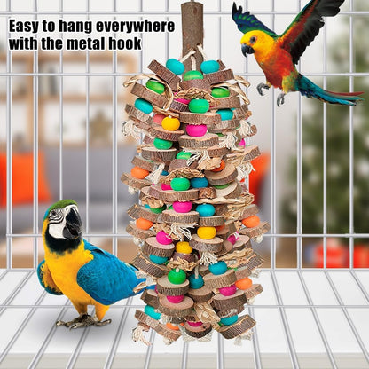 Interactive chew and climb activity center for African Grey and Amazon parrots