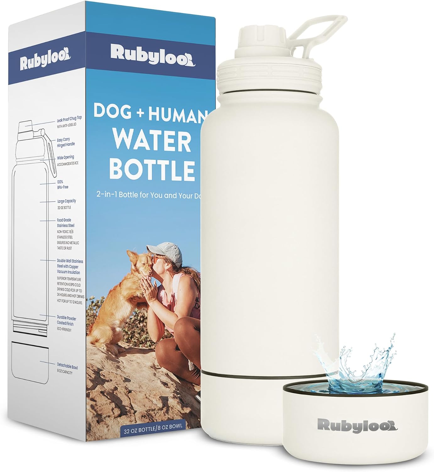 Dog Mom Water Bottle - 32 oz Stainless Steel Double Wall Insulated with 8 oz Detachable Bowl on Bottom - Cool Dog Mom Gifts for Women for Hiking, Walking, Travel and Everyday Adventures - DM Cream - Image 10