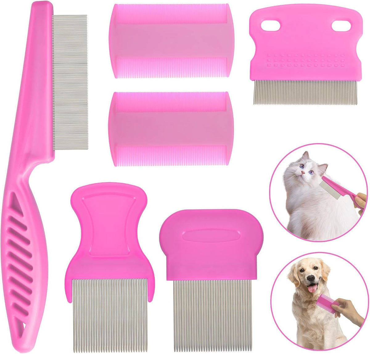 Caphont 6 piece pet flea comb set front view pink