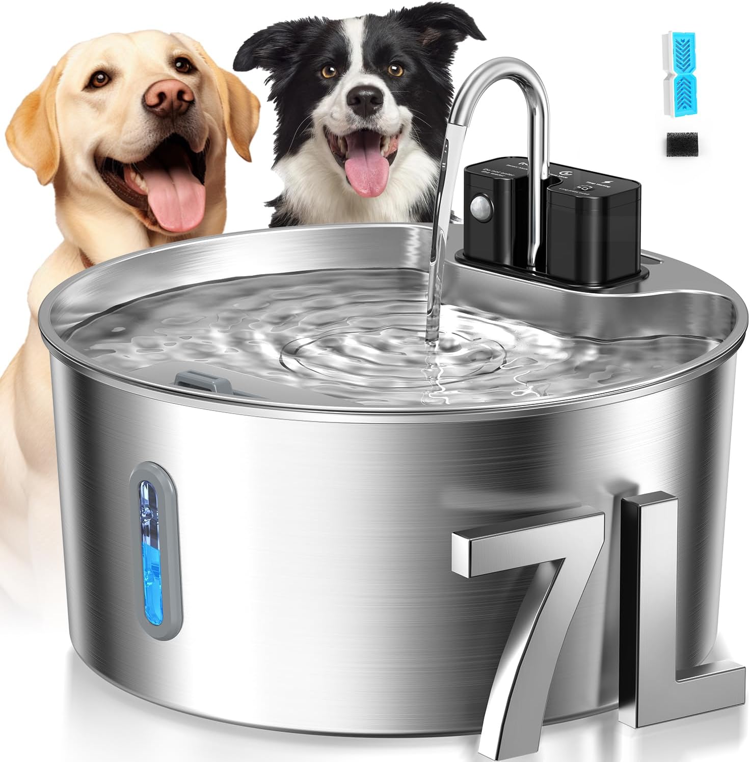 Voluas Dog Water Fountain: 1.8Gal/7L Wireless Stainless Steel Dog Fountain Bowl for Small to Large Dogs, Battery Operated Pet Water Dispenser Indoor with Ultra-Quiet Pump, Easy Clean, 6 Filter - Image 10